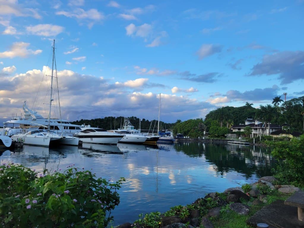 Port Antonio harbour — yachts and hills above the marina