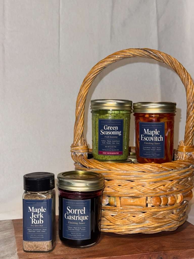 Bornfidis Guest Welcome Package — four provisions in a wicker basket